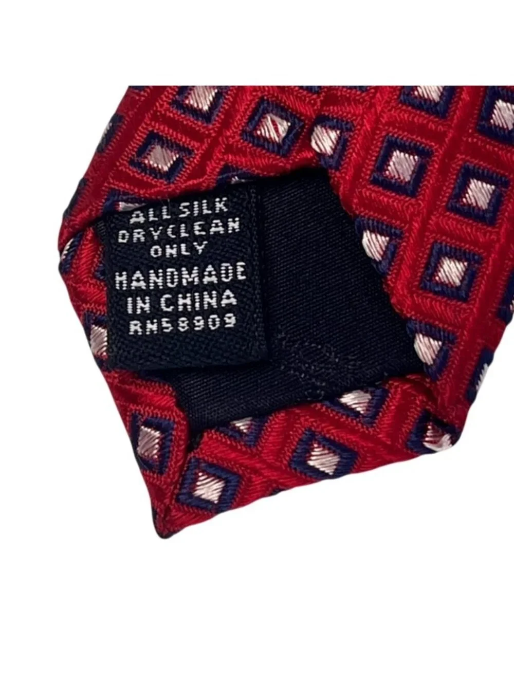 Roundtree & Yorke Red Geometric Square Silk Tie Handmade 3.75